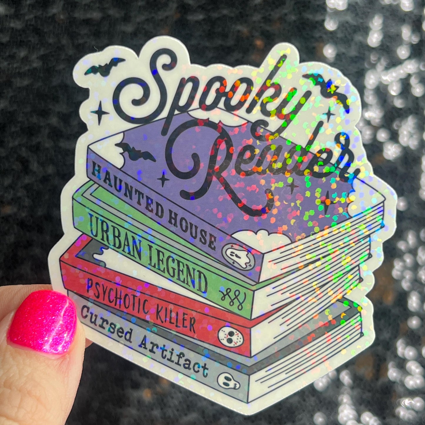 Spooky Reader Thriller Horror Book Lover Holographic Sticker Halloween Kindle Decal Spooky Reader Gift Bookish Decal