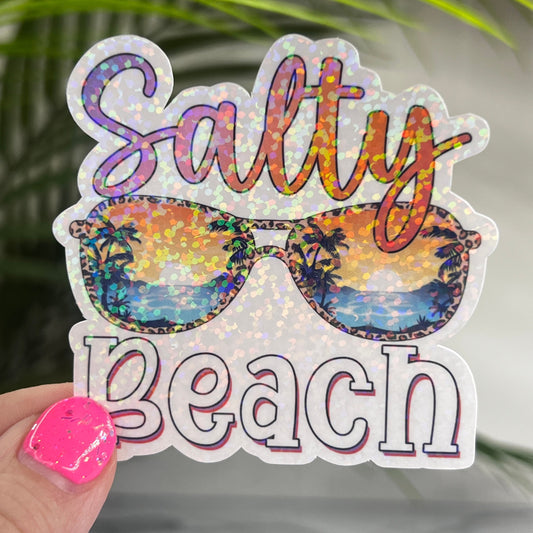 Salty Beach Sunglasses Holographic Sparkly Sticker Beach Life Decal Boating Sticker Summer Vacation Ocean Life Sticker