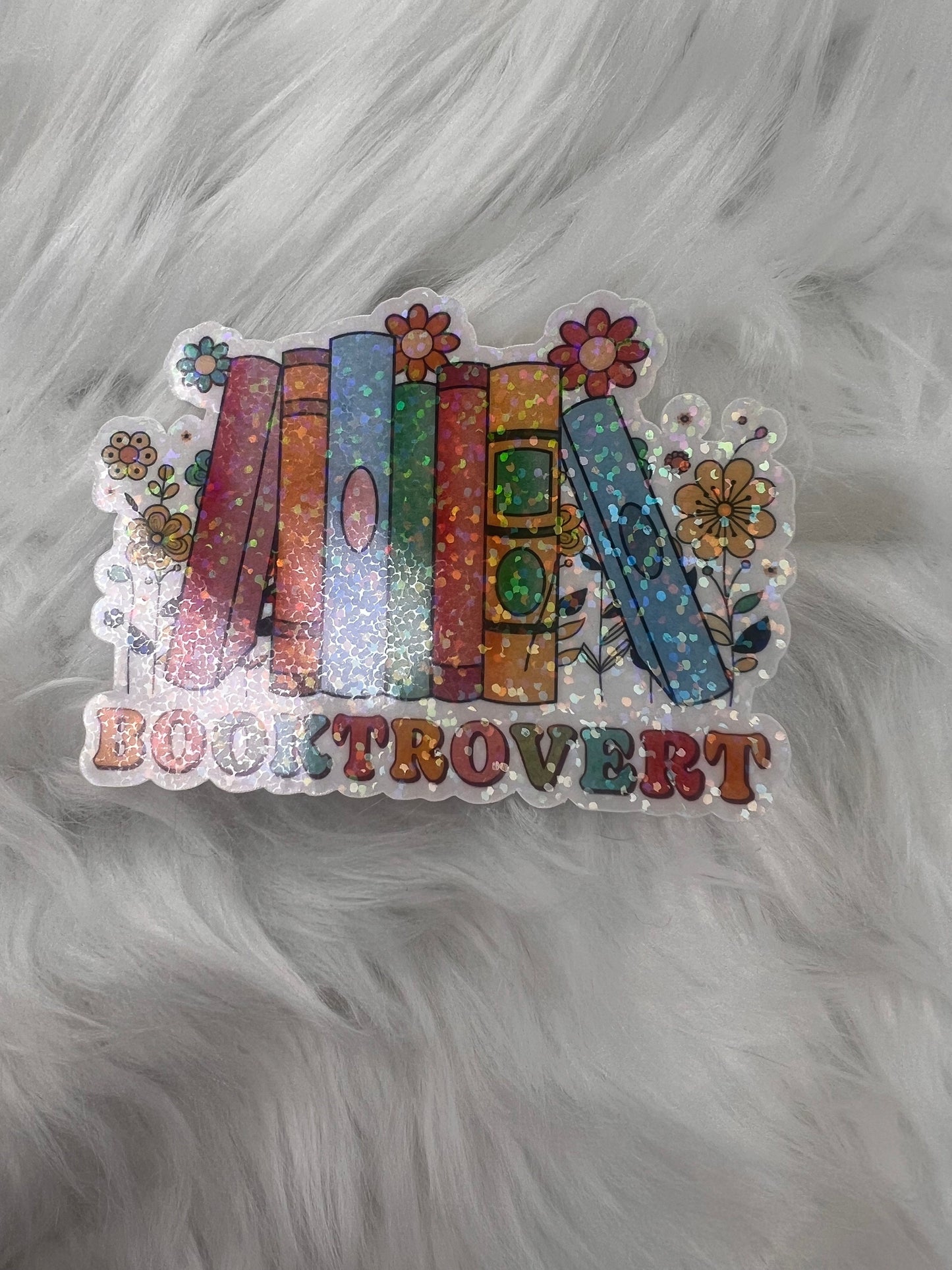 Booktrovert Retro Red Blue Orange Holographic Sticker, Booktok stickers, kindle stickers, bookish waterbottle stickers, Book Lover Sticker