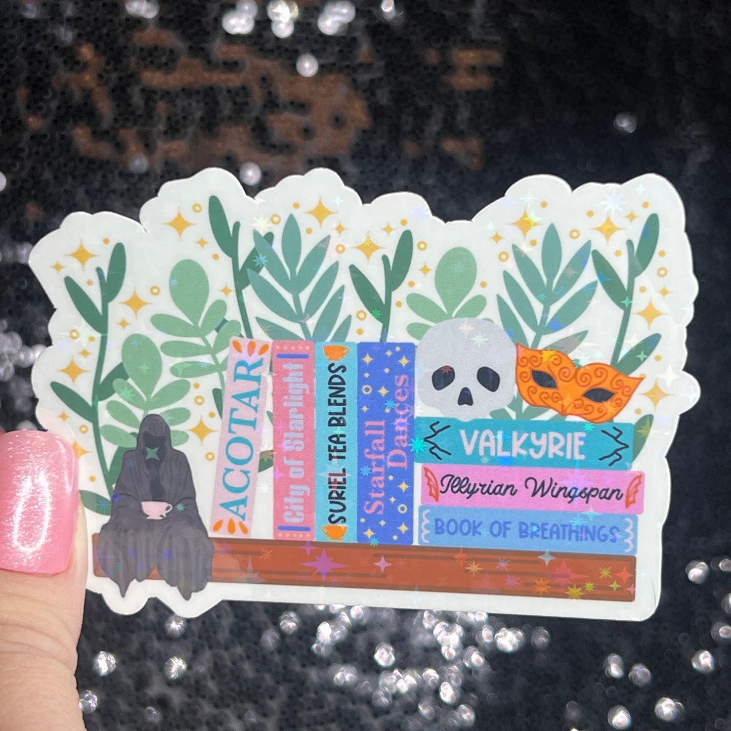 The ACOTAR Bookshelf Holographic Sticker SJM Lover Sparkly decal A Court of Thorn and Roses laptop kindle sticker Decal Suriel Velaris Decal