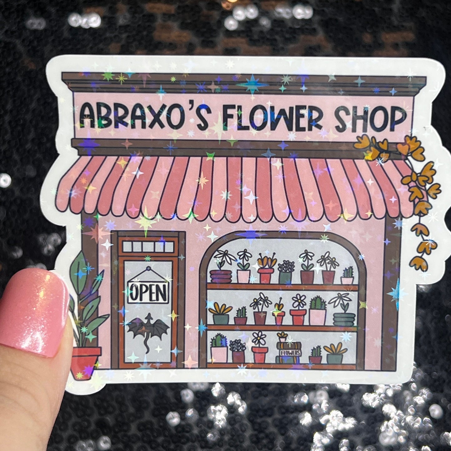 Abraxo's Flower Shop Throne of Glass Holographic Sticker The Thirteen Tog water bottle decal Manon TOG laptop Kindle sticker