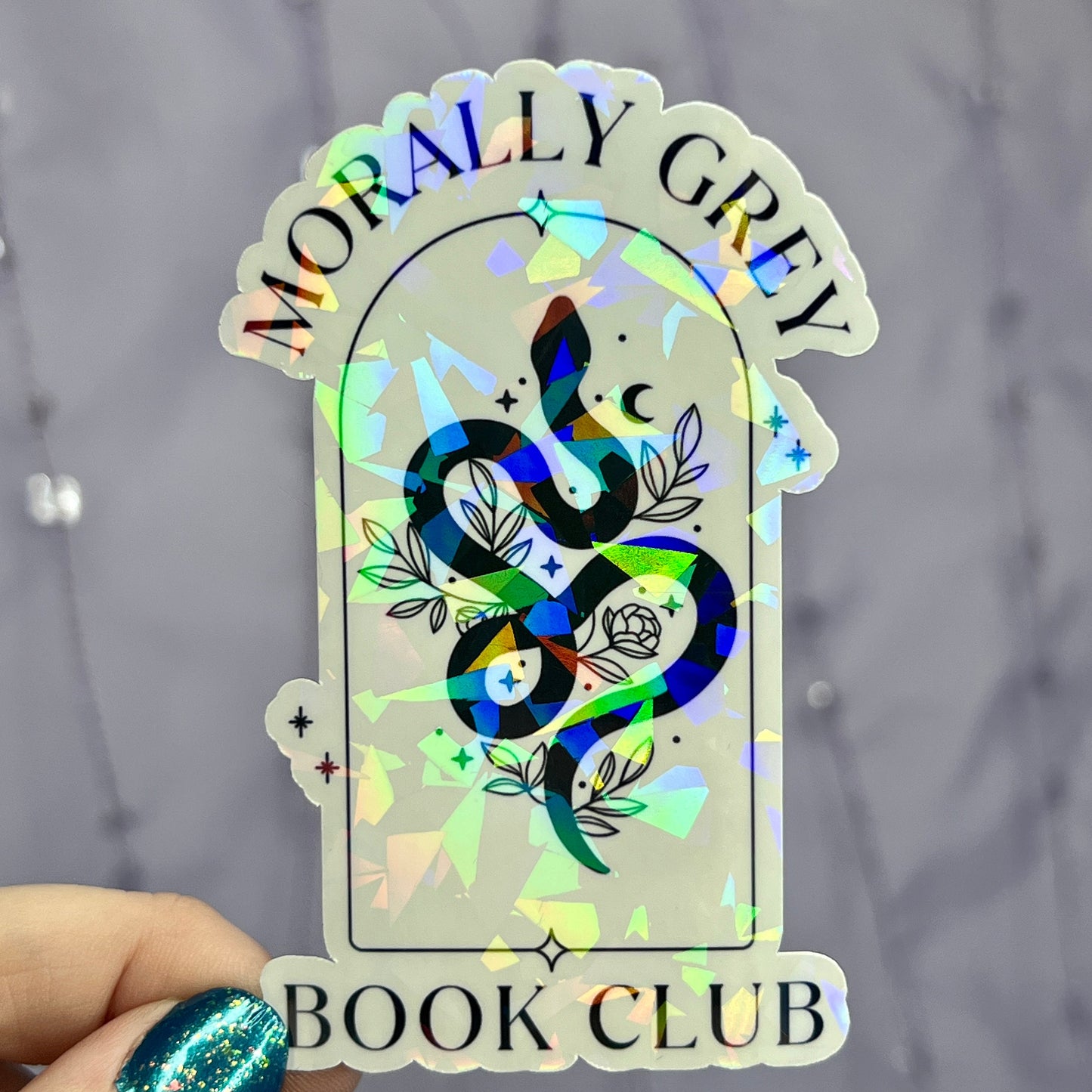 Mortally Grey Book Club Sparkly Holographic Bookish Sticker Villain Book Lover, Spicy Dark Romance, erotica, Booktok, Romance Decal