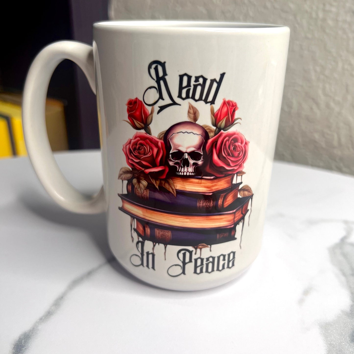 Read in Peace dark academia 15 oz coffee mug, Spicy Dark Romance Coffee glass, Booktok cup, Halloween Book mug