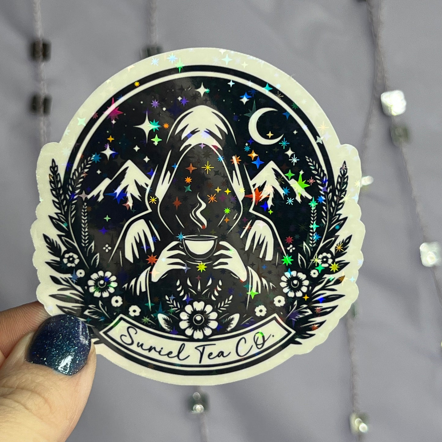 Suriel Tea Co B&W ACOTAR Holographic Sticker SJM Lover Sparkly decal ACOTAR laptop kindle laptop sticker A Court of Thorns and Roses Decal