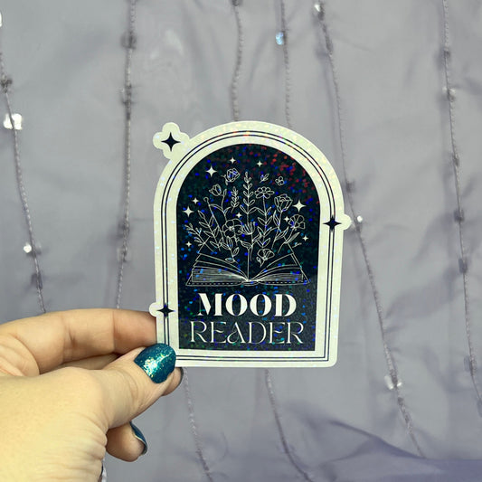 Mood Reader Black & White Holographic Sticker, Sparkly Booktok stickers, kindle stickers, Bookish Decal, Gift for Reader, Magic Sticker