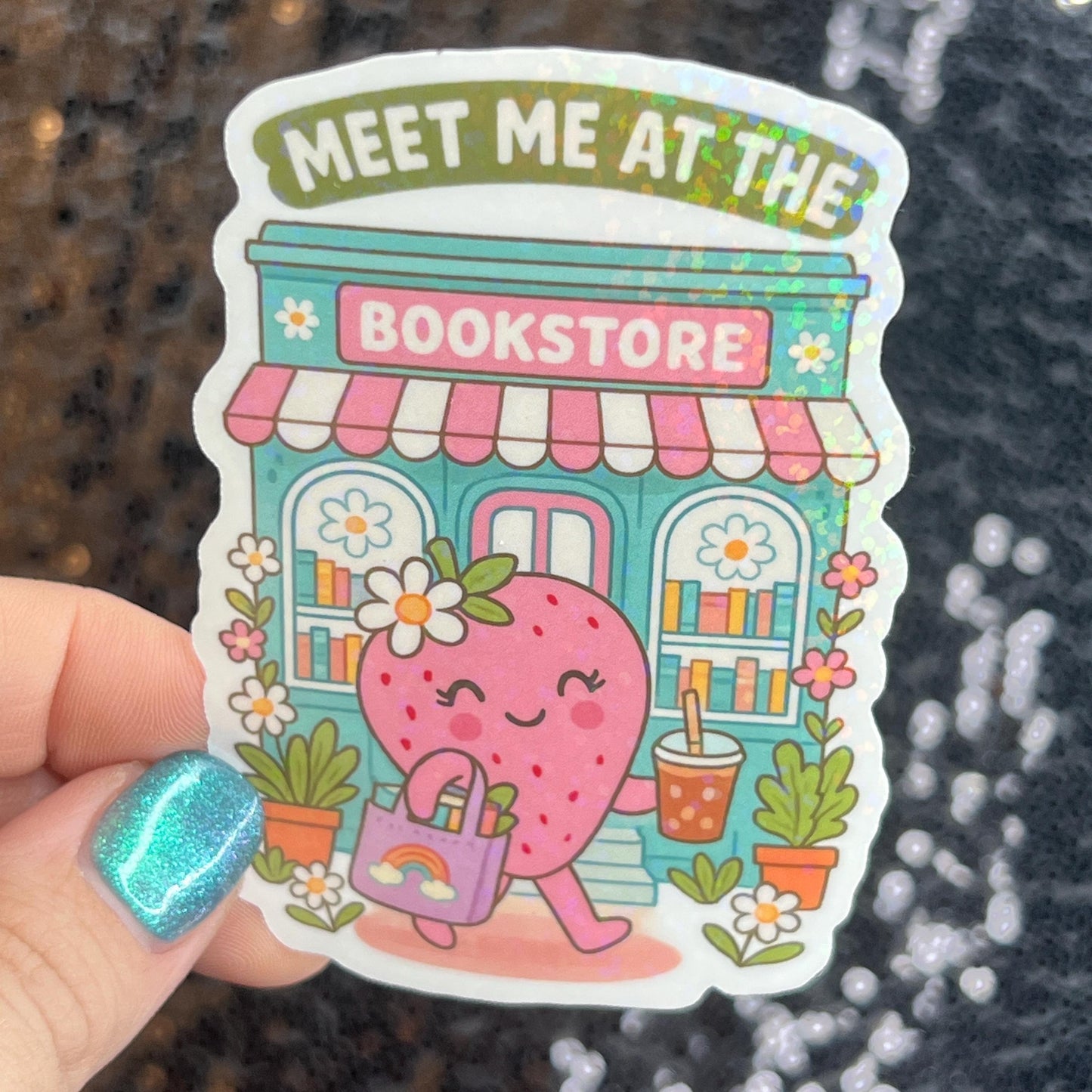 Take me to the Bookstore spring sparkly holographic sticker Decal for Readers bookish sticker gift for readers kindle laptop decal