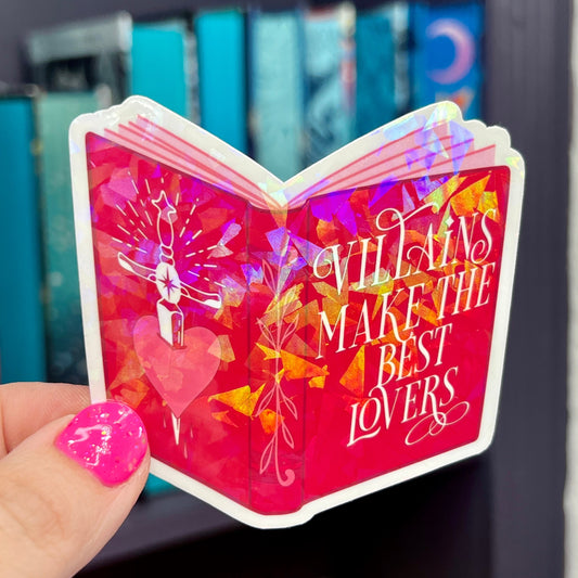 Villains Make The Best Lovers Sticker Holographic Book Lover Sparkly Decal, Spicy Dark Romance Bookish, kindle waterbottle laptop