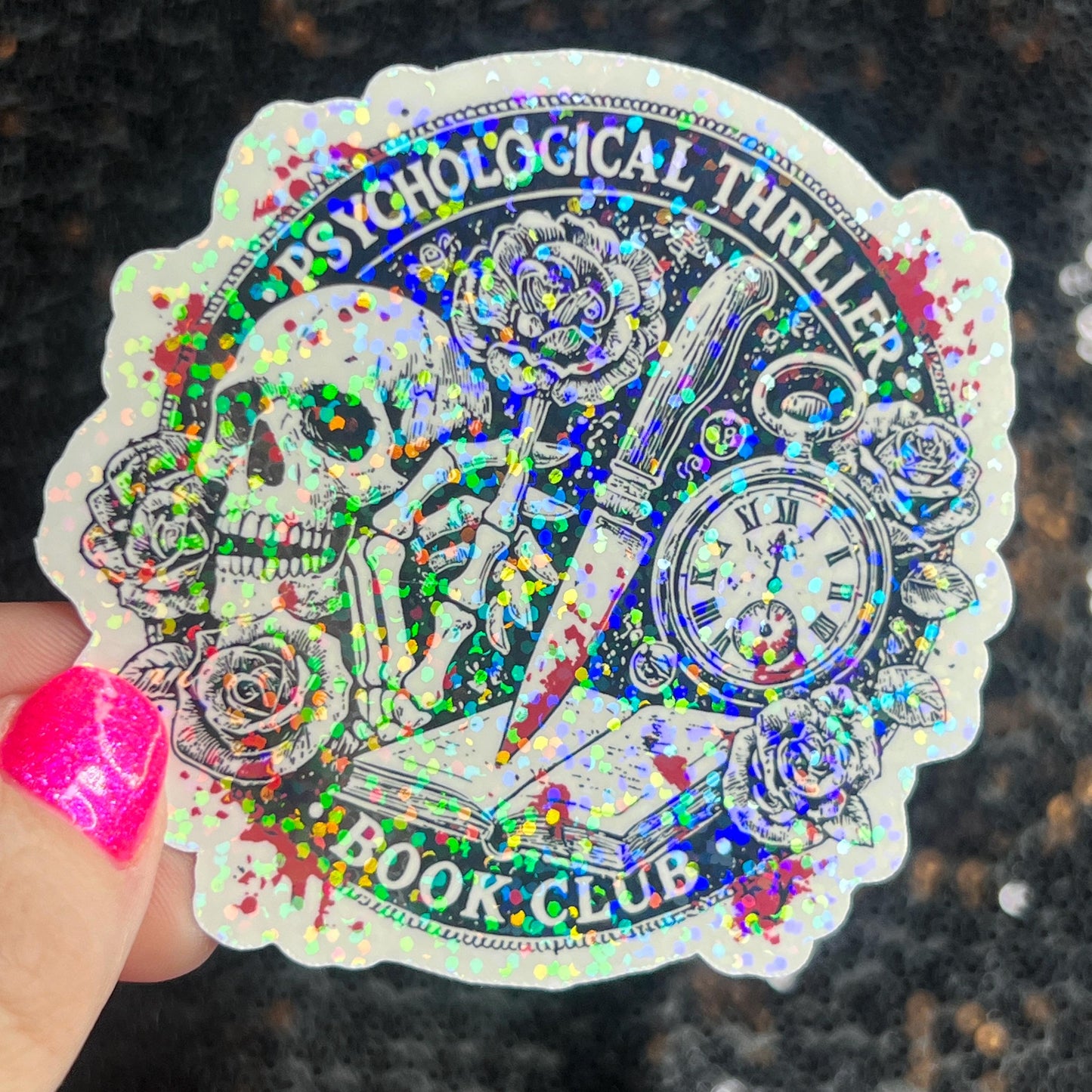 Psychological Thriller Book Club Sparkly Holographic Sticker Decal Dark Romance, Horror Bookish kindle laptop Reader Bookish Present Gift