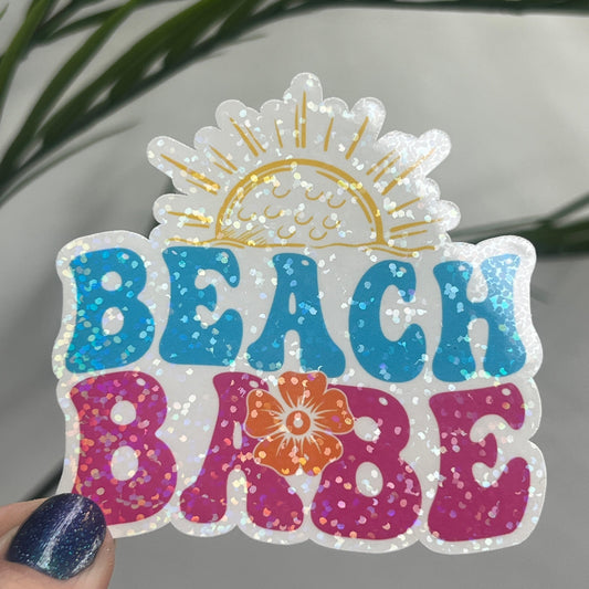 Beach Babe Holographic Sparkly Sticker Beach Life Decal Sunshine Sticker Summer Vacation Sticker Ocean Life Sticker Family Cruise