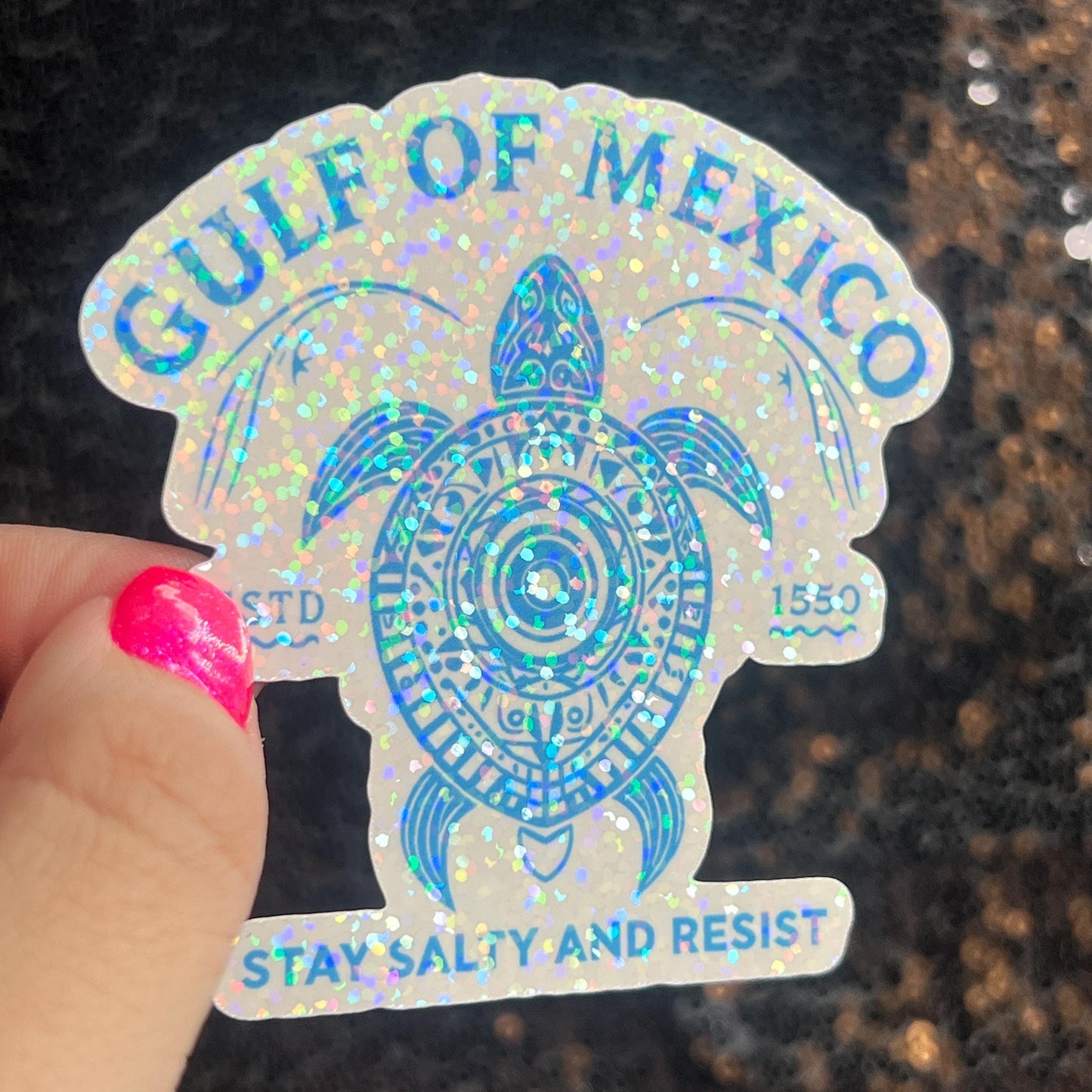 Gulf of Mexico Stay Salty and Resist Holographic Sticker Hands Off Protest Anti Trump JD Vance Pro Choice Feminist Sticker Funny Political