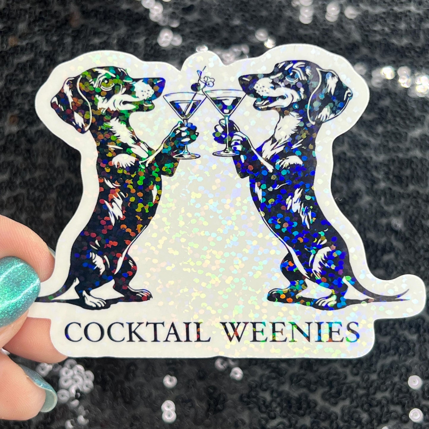 Cocktail Weiners Puppy Dog Holographic Sticker | Dog lover gift decal | Puppy love sticker | Dog mom dad sticker dachshund lover