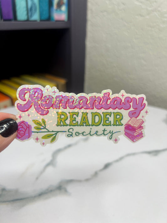 Romantasy Reader Society Sticker Holographic Fantasy Decal for Readers bookish sticker gift for readers kindle waterbottle laptop decal