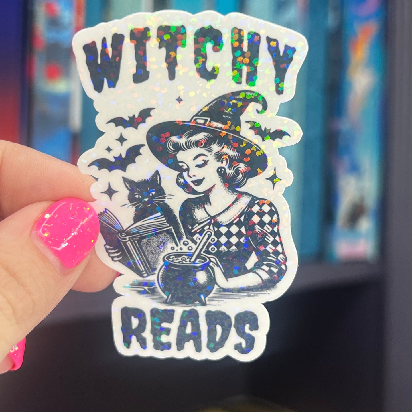 Witchy Reads Holographic Sticker, Spicy Dark Romance, Booktok, kindle waterbottle laptop stickers Halloween book decal celestial book