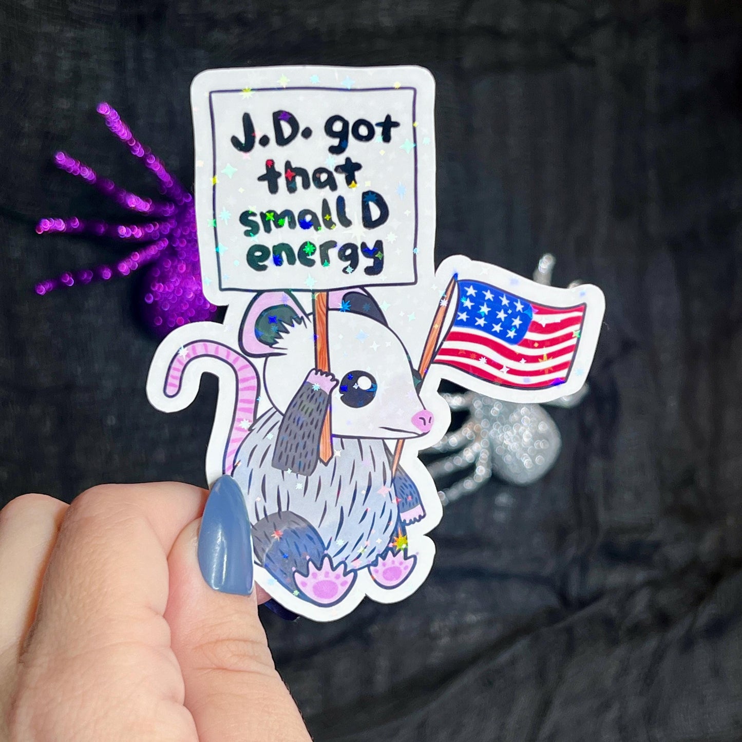JD Got That Small D Energy Political Satire Sticker Holographic Kamala Walz Decal Pro Choice Feminist Liberal Democrat Decal Anti Trump JD