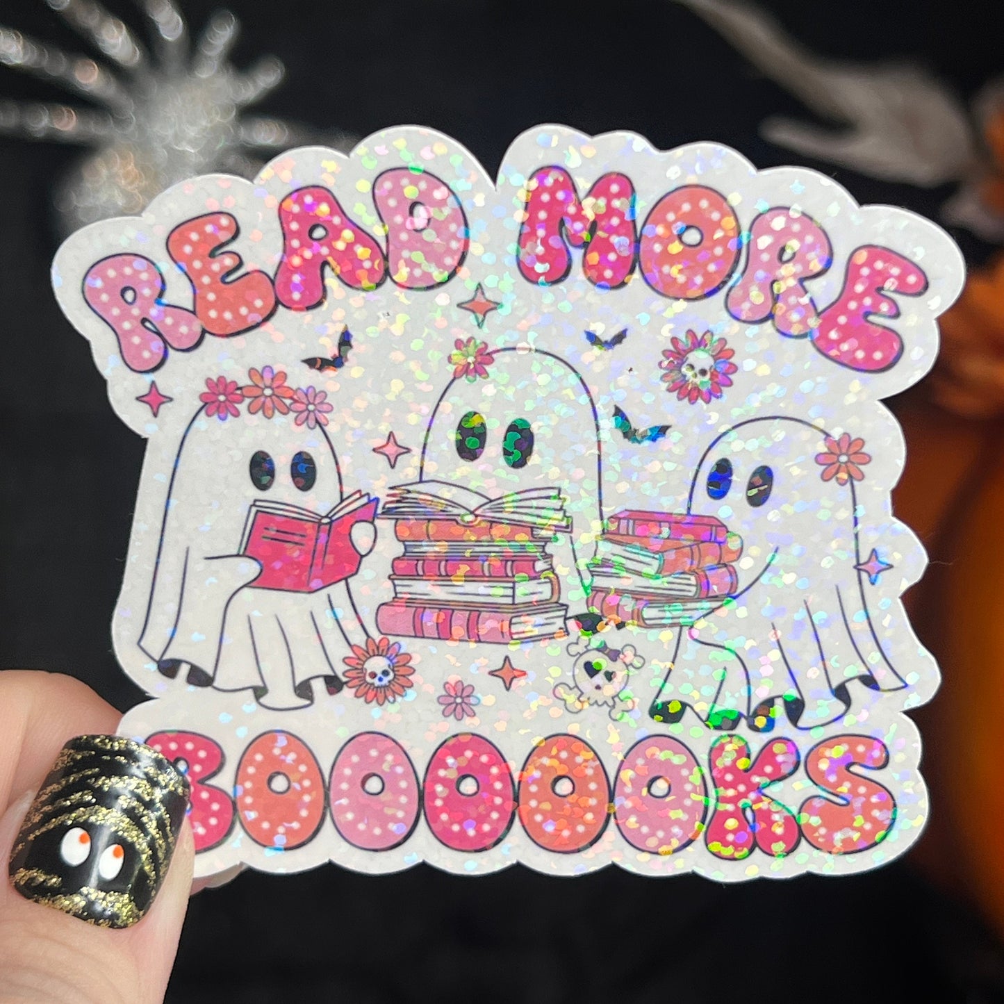 Read More Booooks Pastel Ghost Holographic Sticker Halloween Kindle Decal Spooky Fall Reader Gift Bookish Decal