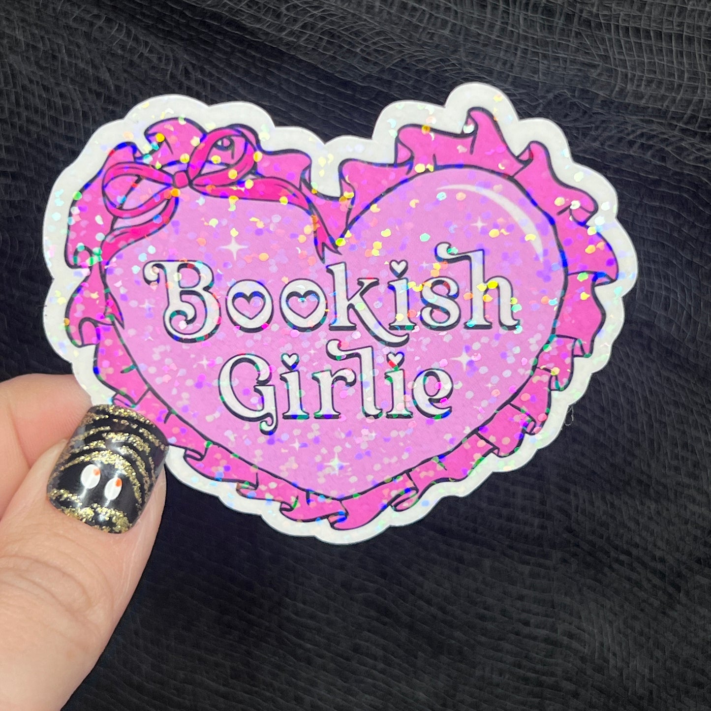 Bookish Girlie Pink Sticker Holographic Book Lover Sparkly Decal, Spicy Dark Romance, kindle waterbottle laptop