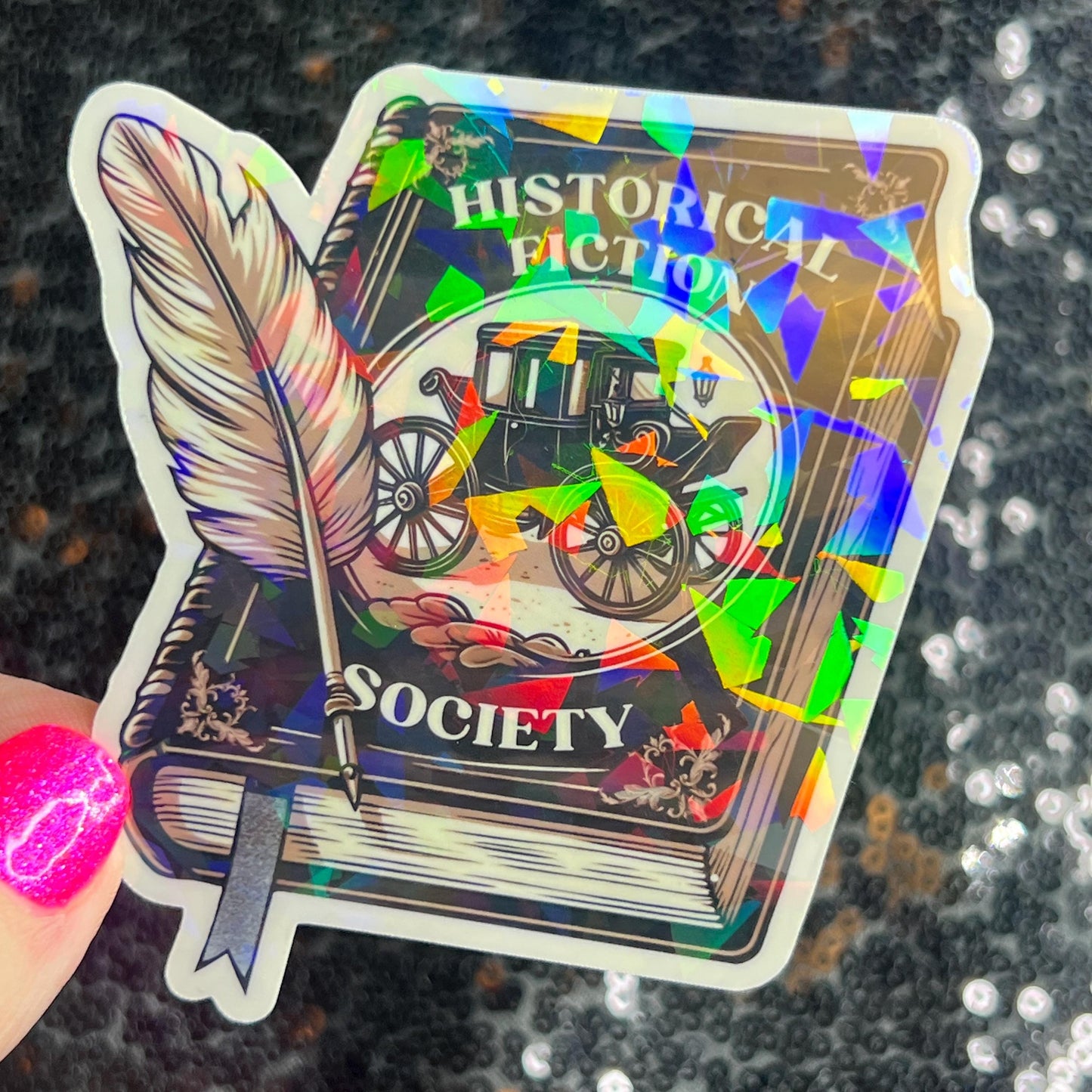 Historical Fiction Society Holographic Sticker Decal, Nonfiction History Reads Bookish kindle waterbottle laptop Reader Bookish Present Gift