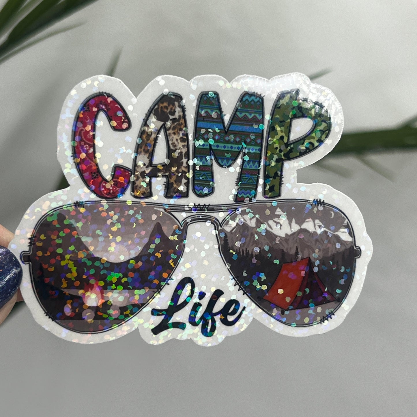 Camp Life Sunglasses Shades Holographic Sparkly Sticker Adventure Sticker RV Sticker Outdoor Decal Nature Sticker Travel Hiking Backpacking