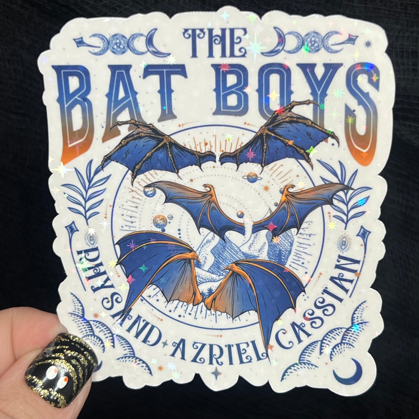 Blue Gold Bat Boys Rhysand Azirel Cassian Holographic Sticker Sparkly Sticker ACOTAR Decal Kindle Sticker Spicybook Sticker SJM Stickers
