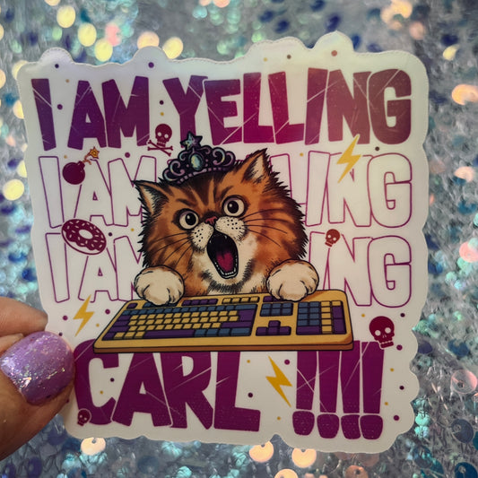 Dungeon Crawler Carl I Am Yelling Cat Rainbow Reflective Sticker