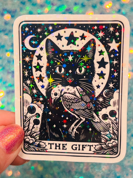 The Gift Black Cat Tarot Holographic Sticker