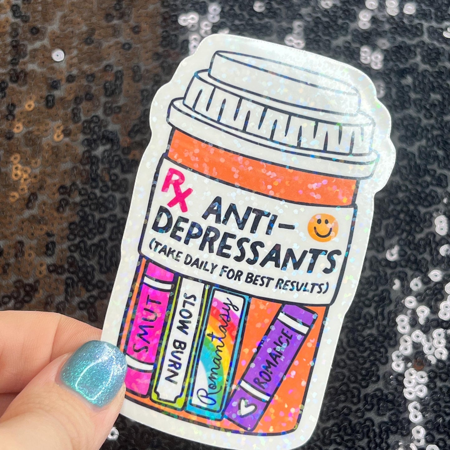 Reading Antidepressant Sparkly Sticker Holographic Book Book Lover, Spicy Dark Romance, Booktok, kindle waterbottle laptop Romance Decal