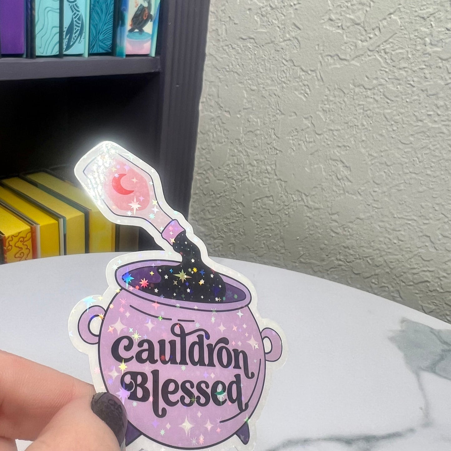 ACOTAR 'Cauldron Blessed' Sticker - Enchanted Purple Cauldron & Magical Potion, Holographic Decal for Fans of Fantasy Bookish Sticker Reader