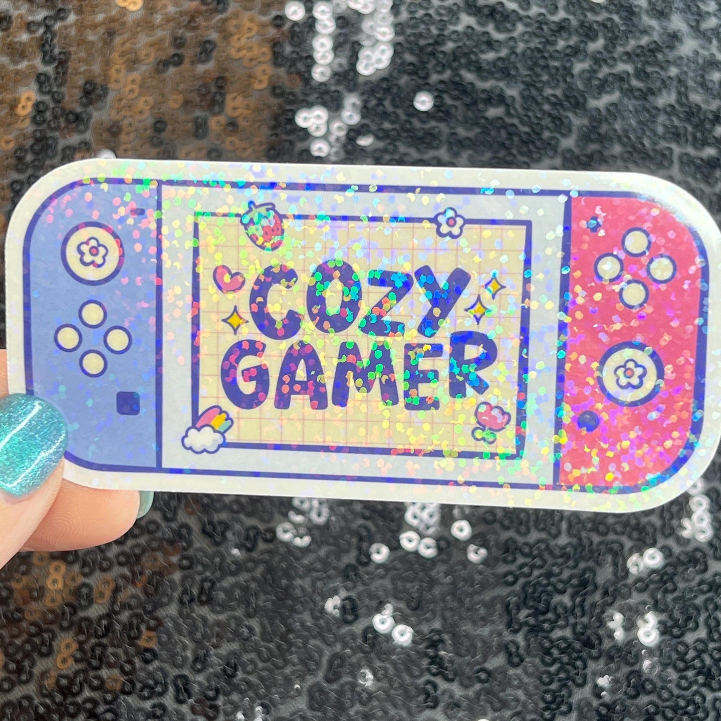 Cozy Gamer Pastel Holographic Sticker Gamer Girl Gift PC Switch Cozy Games Valley Girl Games Gift for Girls Gift for Gamers