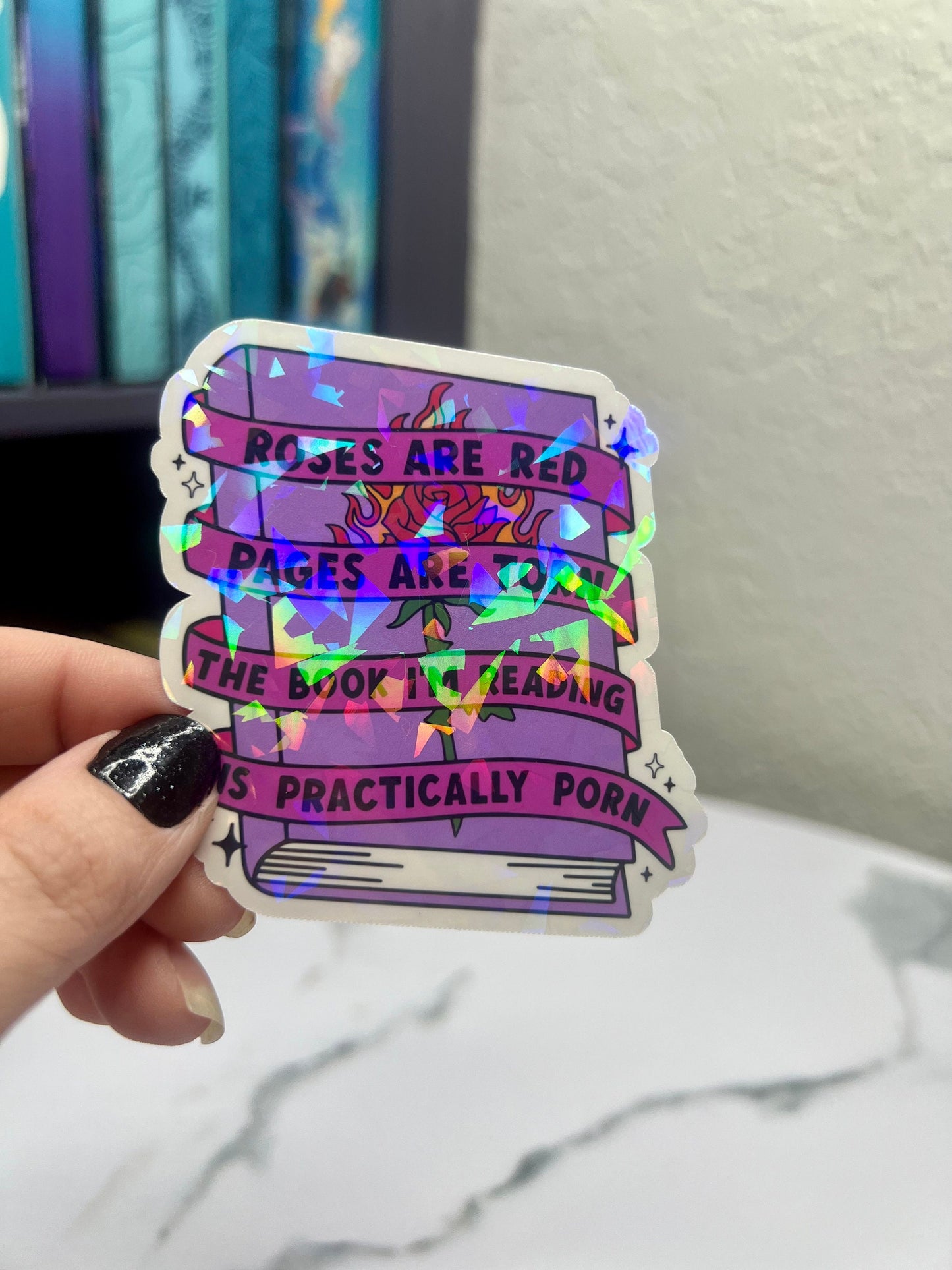 Spicy Book Sticker Roses are Red Sticker Holographic Sticker, Spicy Dark Romance, Booktok, kindle waterbottle laptop stickers Romance Decal