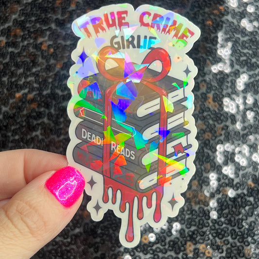 True Crime Girly Bookish Holographic Sticker Decal, Spicy Dark Romance, Horror Bookish kindle laptop Reader Bookish Present Gift