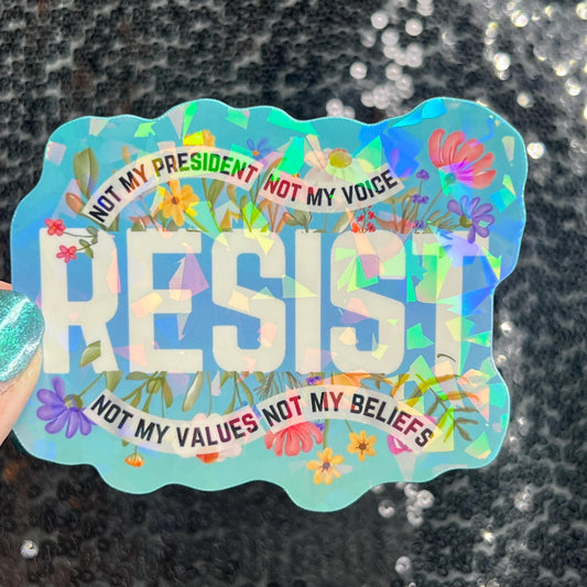 Resist Sparkly Holographic Sticker Hands Off No Kings Anti Trump JD Vance Pro Choice Sticker F Trump Be the Bear 8647 FDT Not My Choice
