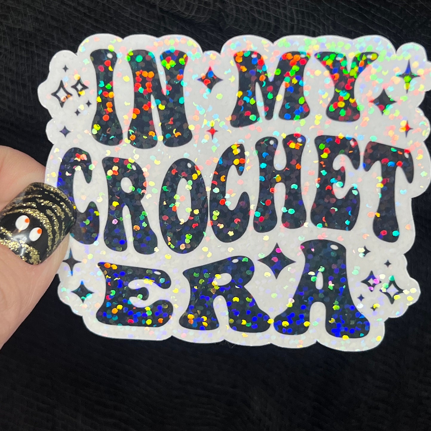 In My Crochet Era Sparkly Holographic Crocheter Sticker sewing Waterbottle sticker Craft Sticker Fabric Decal Cross Stitch Sticker