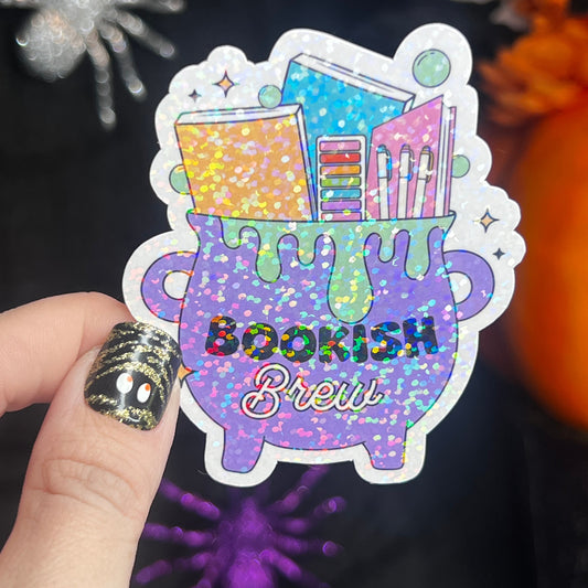 Purple Bookish Cauldron Halloween Bookshelf Holographic Sticker Halloween Kindle Decal Spooky Fall Reader Gift Bookish Decal