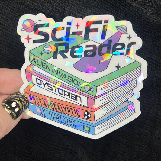 SciFi Book Club Holographic Sticker Science Fiction Decal Spicy Dystopian Alien Bookish kindle waterbottle laptop Reader Bookish Gift