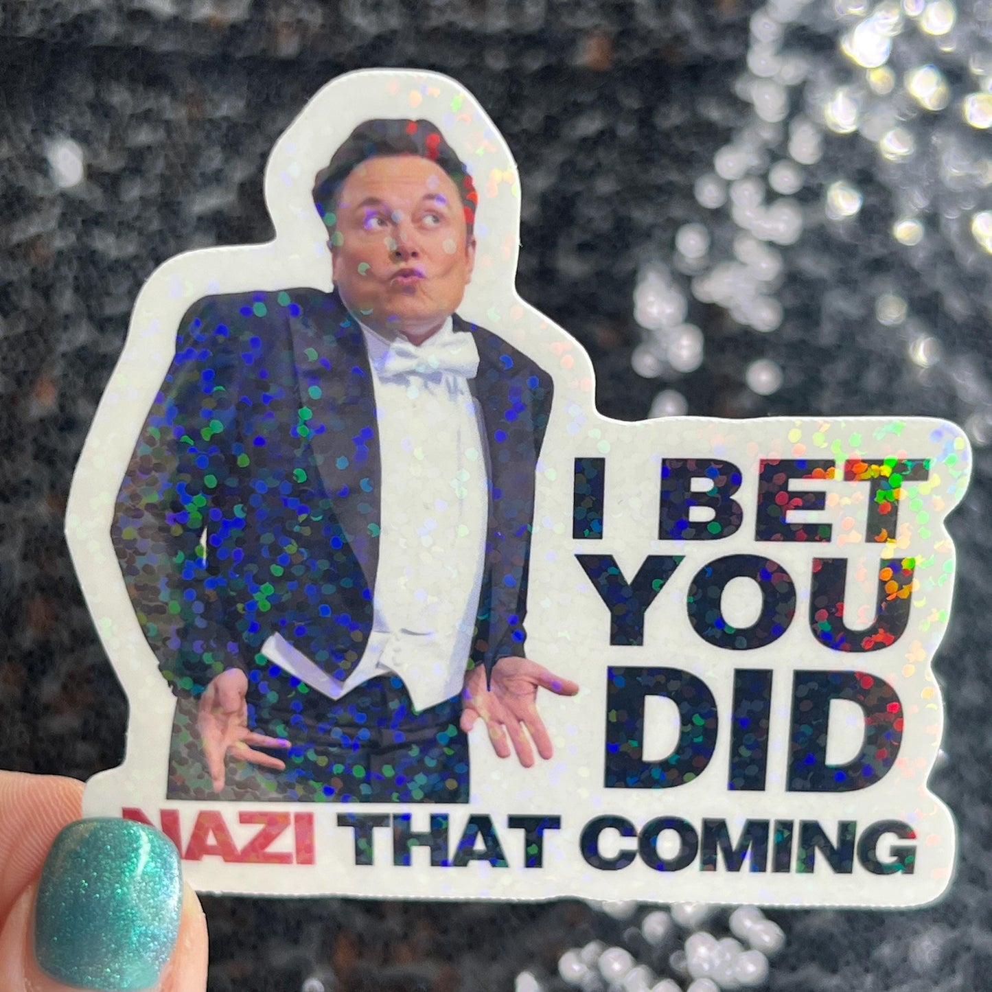 I Bet You Did N * Z I That Coming Sparkly Holographic Sticker Hands Off No Kings Sticker F Trump 8647 FDT Anti Elon Girls are fighting