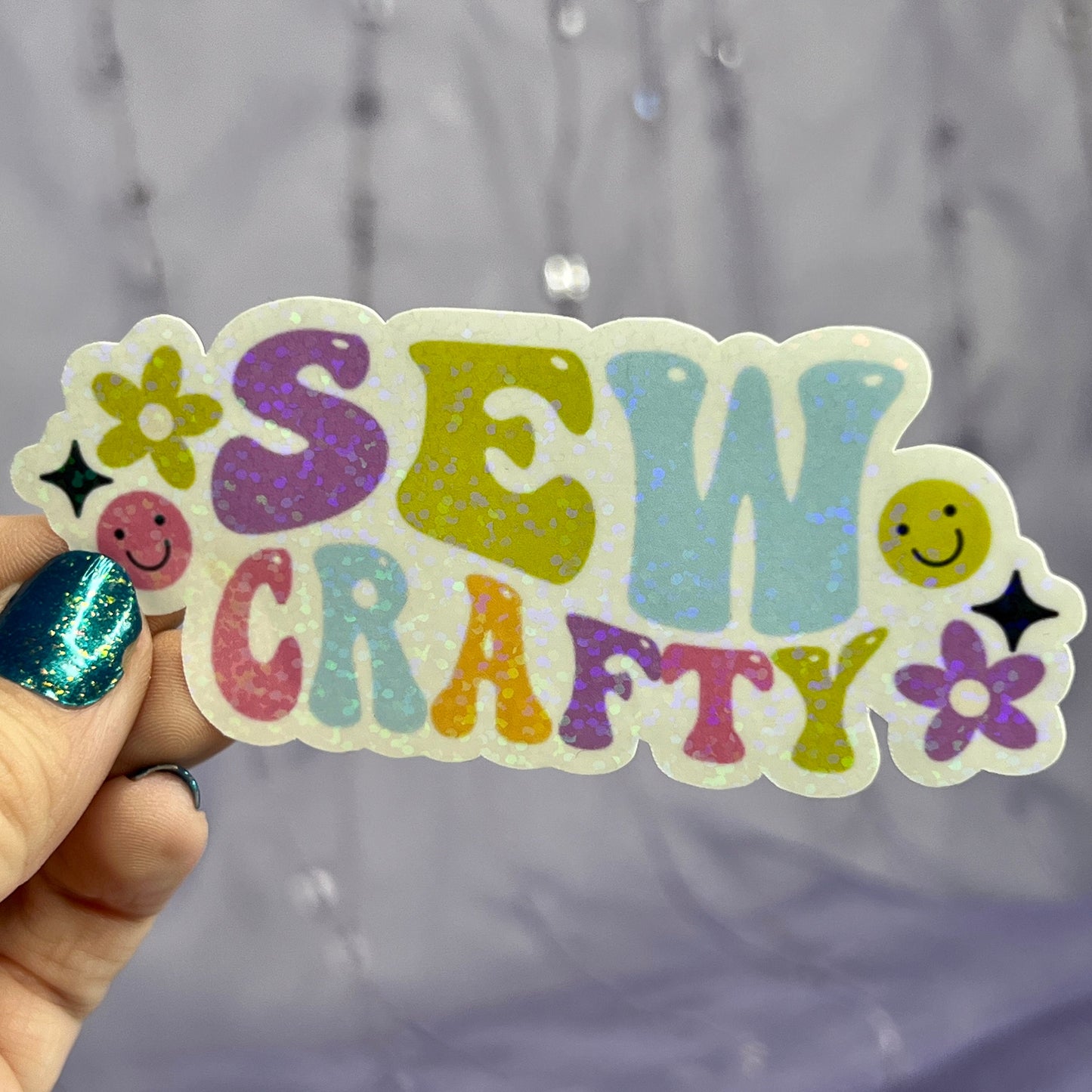 Sew Craft Retro Rainbow Sparkly Holographic Quilting Sticker sewing Waterbottle sticker Craft Sticker Fabric Decal Cross Stitch Sticker