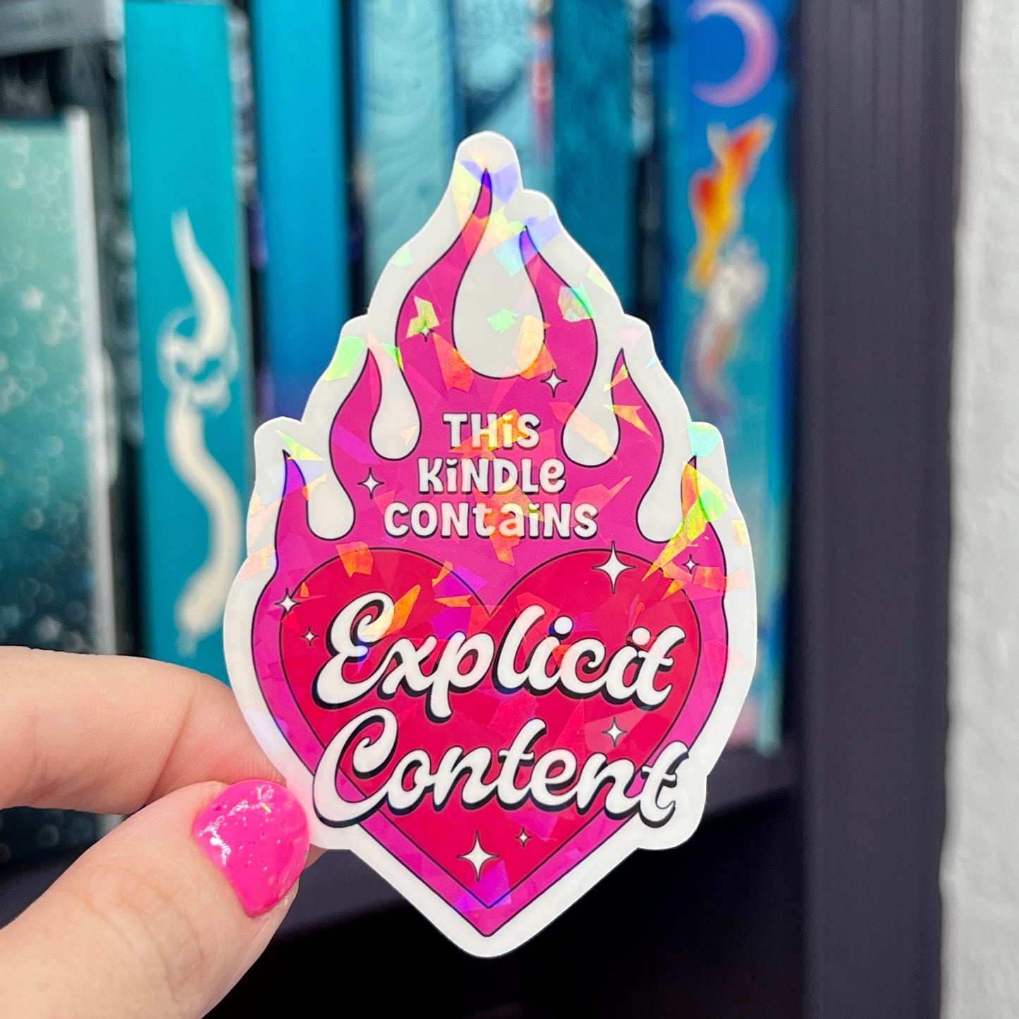 This Kindle Contains Explicit Content Hot Pink Sticker Holographic Book Lover Sparkly Decal, Spicy Dark Romance Bookish, kindle waterbottle
