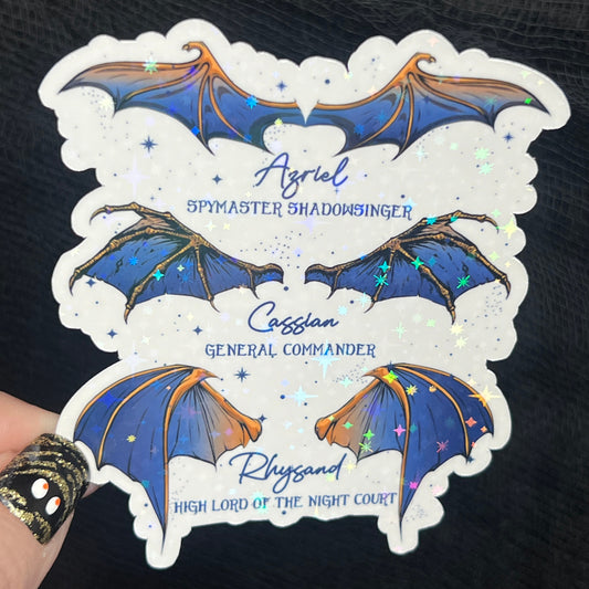 Wings Blue Gold Bat Boys Rhysand Azirel Cassian Holographic Sticker Sparkly ACOTAR Decal Kindle Sticker Spicybook Sticker SJM Stickers