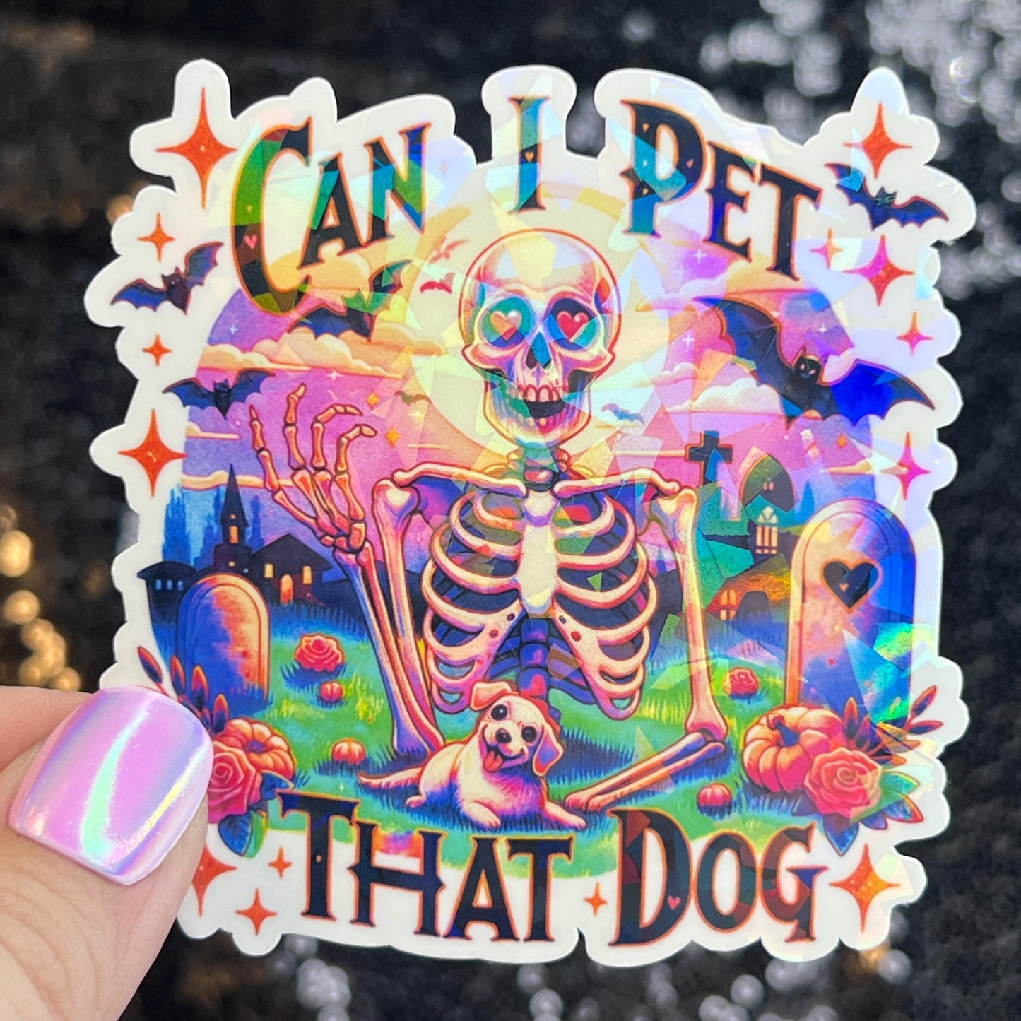 Can I pet that dog? Holographic Sticker | Dog lover gift decal | Puppy love sticker | Dog mom dad sticker