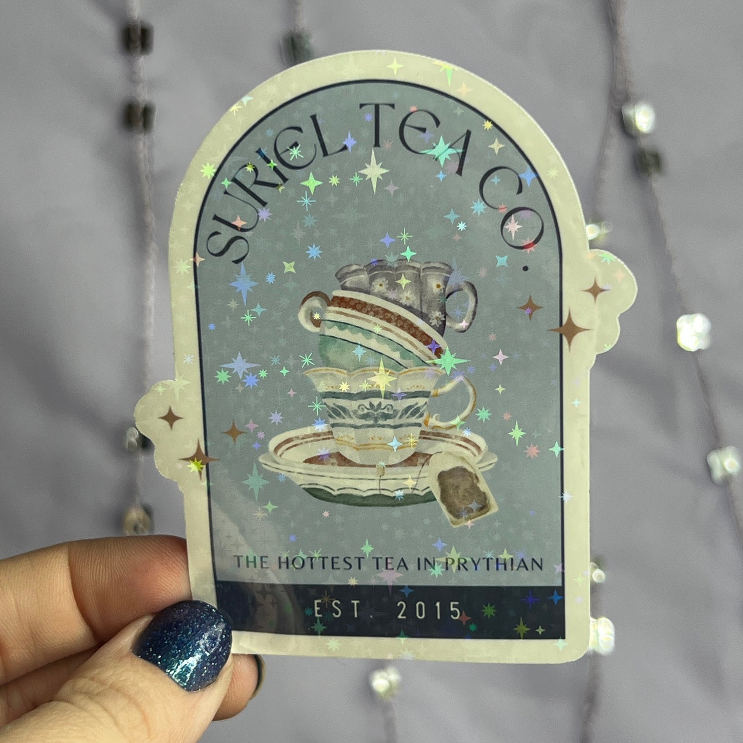 Blue Suriel Tea Co ACOTAR Holographic Sticker SJM Lover Sparkly decal ACOTAR laptop kindle laptop sticker A Court of Thorns and Roses Decal