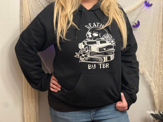Death by TBR Hooded Sweatshirt with pocket, TBR Hoodie, Bookish Hoodie, Bookish Christmas, To be Read Pile Sweatshirt, Jacket