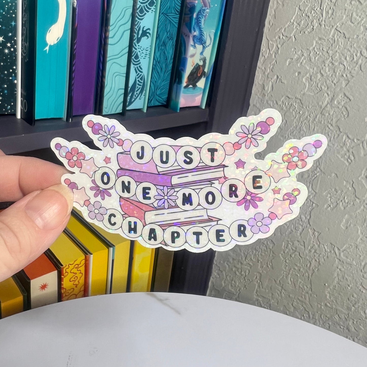 One More Chapter Friendship Bracelet Holographic Sticker, book lover gift, Booktok, kindle waterbottle laptop stickers, book sticker decal