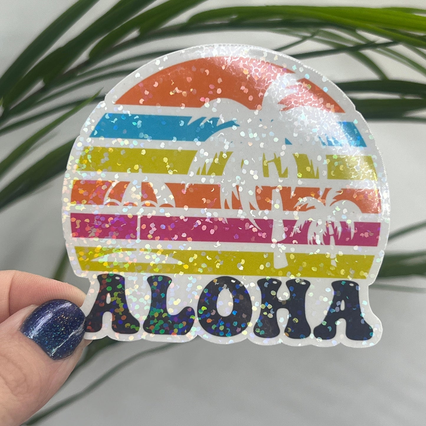 Aloha Hawaii Palm Tree Holographic Sparkly Sticker BeachLife Decal Sunshine Sticker Summer Vacation Sticker Ocean Life Sticker Family Cruise