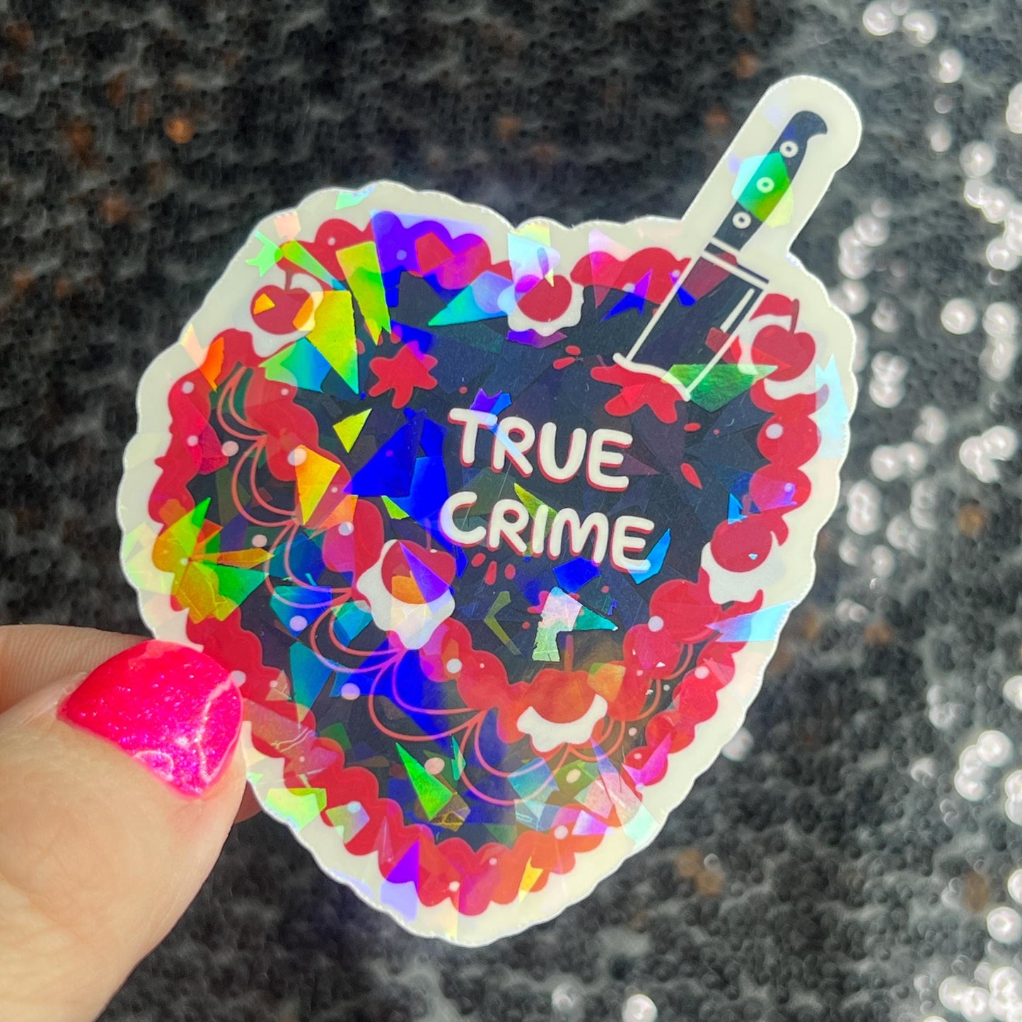 True Crime Cake Bookish Holographic Sticker Decal, Spicy Dark Romance, Horror Bookish kindle laptop Reader Bookish Present Gift