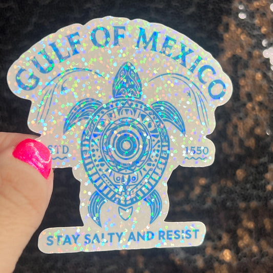 Gulf of Mexico Stay Salty and Resist Holographic Sticker Hands Off Protest Anti Trump JD Vance Pro Choice Feminist Sticker Funny Political