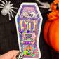 Purple Coffin Halloween Bookshelf Holographic Sticker Halloween Kindle Decal Spooky Fall Reader Gift Bookish Decal
