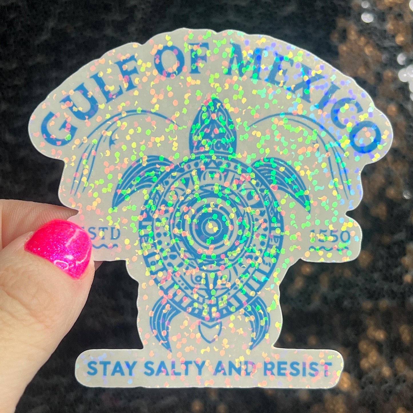 Gulf of Mexico Stay Salty and Resist Holographic Sticker Hands Off Protest Anti Trump JD Vance Pro Choice Feminist Sticker Funny Political