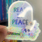 Read In Peace Holographic Sticker, Halloween Booktok Decal, Kindle Decor, Reader Waterbottle sticker, sparkly book tbr decal, Bookish