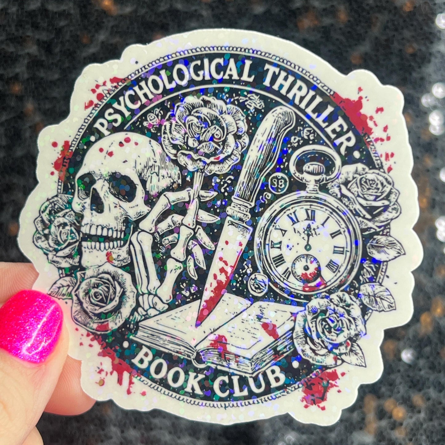 Psychological Thriller Book Club Sparkly Holographic Sticker Decal Dark Romance, Horror Bookish kindle laptop Reader Bookish Present Gift
