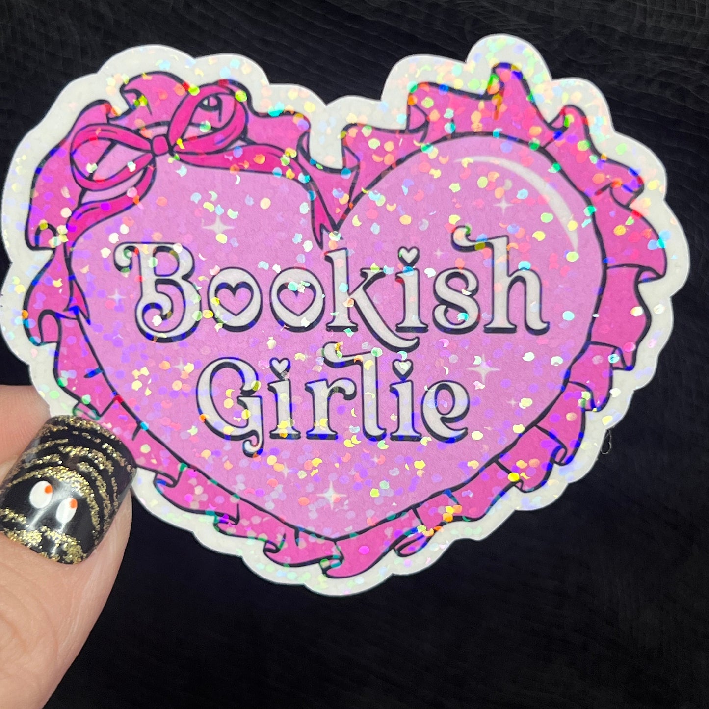 Bookish Girlie Pink Sticker Holographic Book Lover Sparkly Decal, Spicy Dark Romance, kindle waterbottle laptop